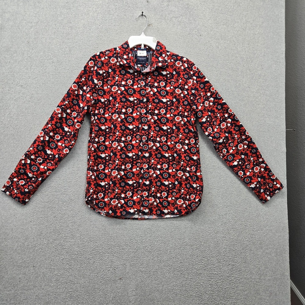 Denim & Flower Men Button Up Shirt M Navy Casual Shirt Floral Print